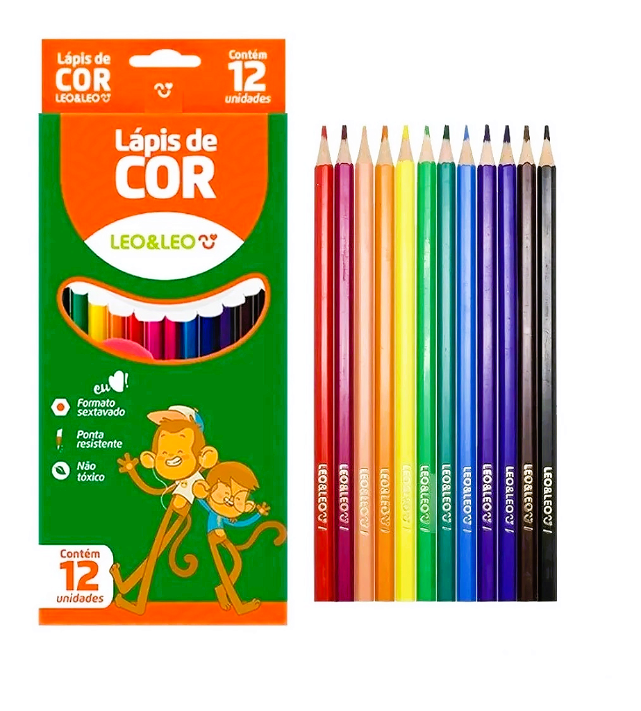 Lápis de cor 12 cores sextavado